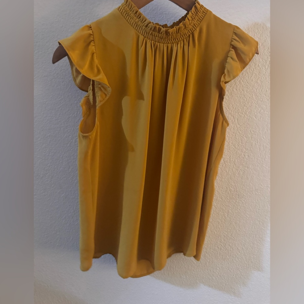 LOFT Mustard Ruffle Sleeve Blouse